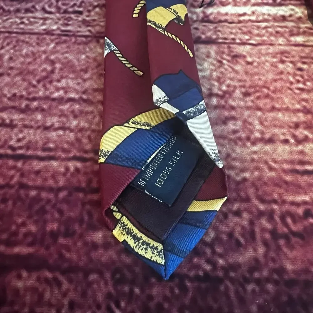 Lands End 100% Silk Skinny Tie 58x3.5 Nautical Maritime Flags Yacht Sailing Boat